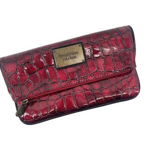 Simply Vera Vera Wang Red Croc Embossed Faux Patent Foldover Wristlet Clutch